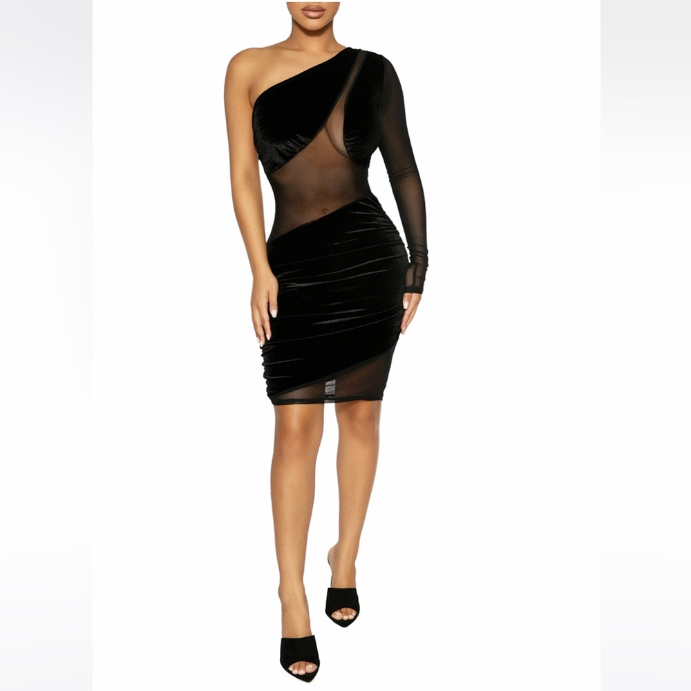 Naked Wardrobe NWT Black Velvet/Mesh Medium Dress